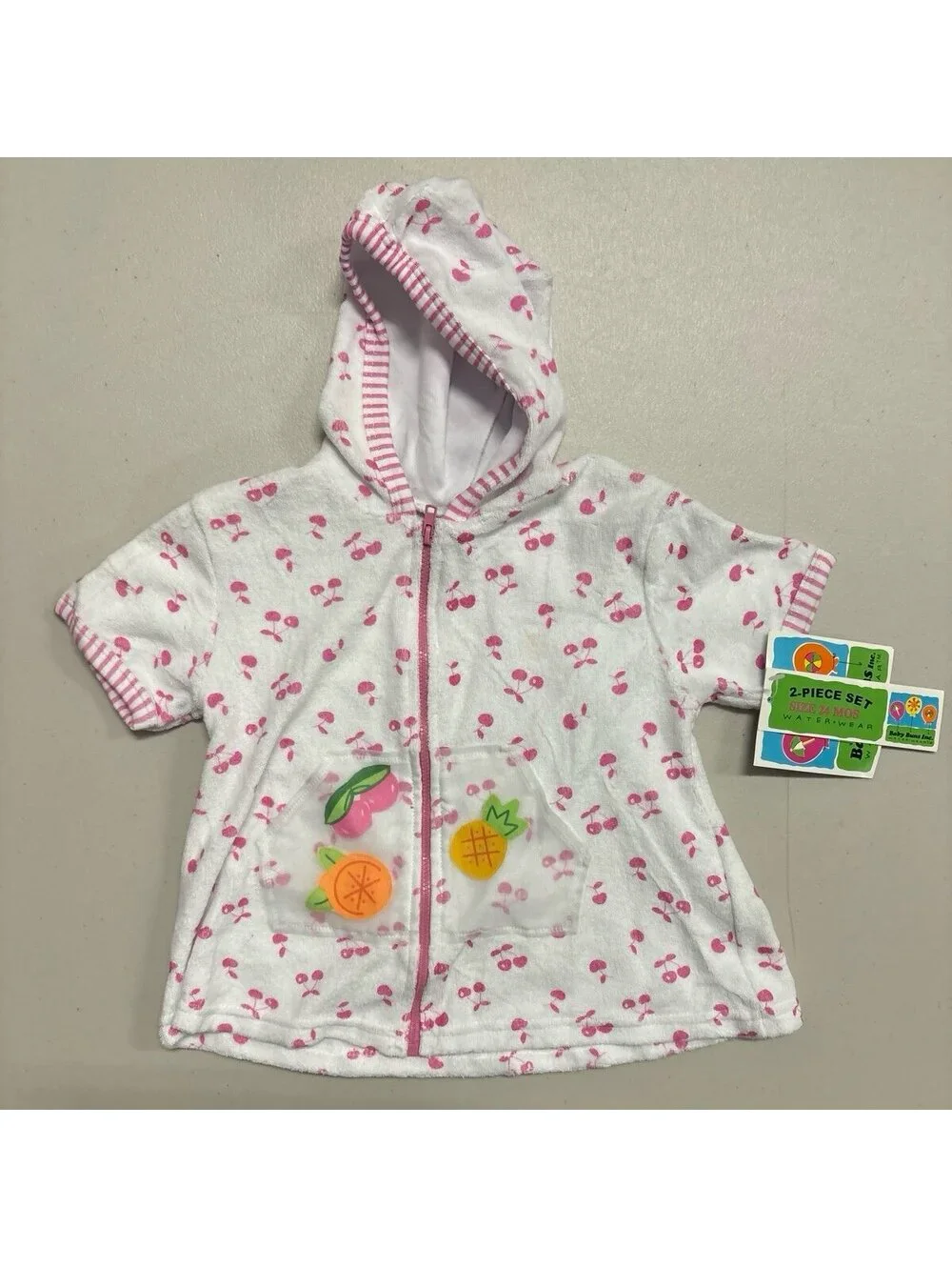 BABY BUNS INC CHERRY FRUIT SWIM SET WITH COVER-UP JACKET NWT 24M